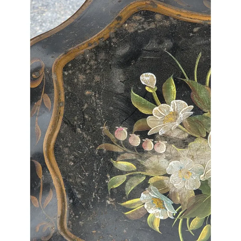 Antique Victorian Tole Tray Big! Easter Lily Hand Painted Incredible Detail! Art